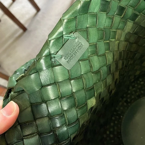 Dragon Diffusion Egola forest Green Woven Leather Tote - Picture 6 of 15